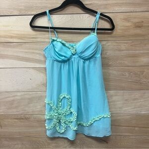 Vintage Y2K ambrielle aquamarine floral detail baby doll slip dress